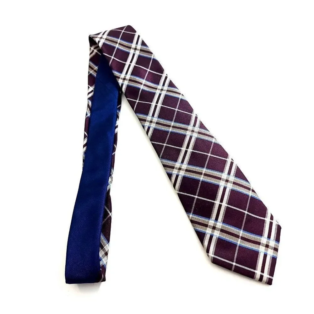 Tommy Hilfiger Purple Tan Woven Plaid‎ Silk Tie